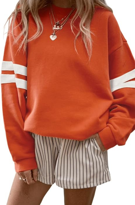 Oversized Sweatshirt for Women Long Sleeve Crewneck Striped Tops Casual Loose Pullover Sweatshirts | Amazon (US)