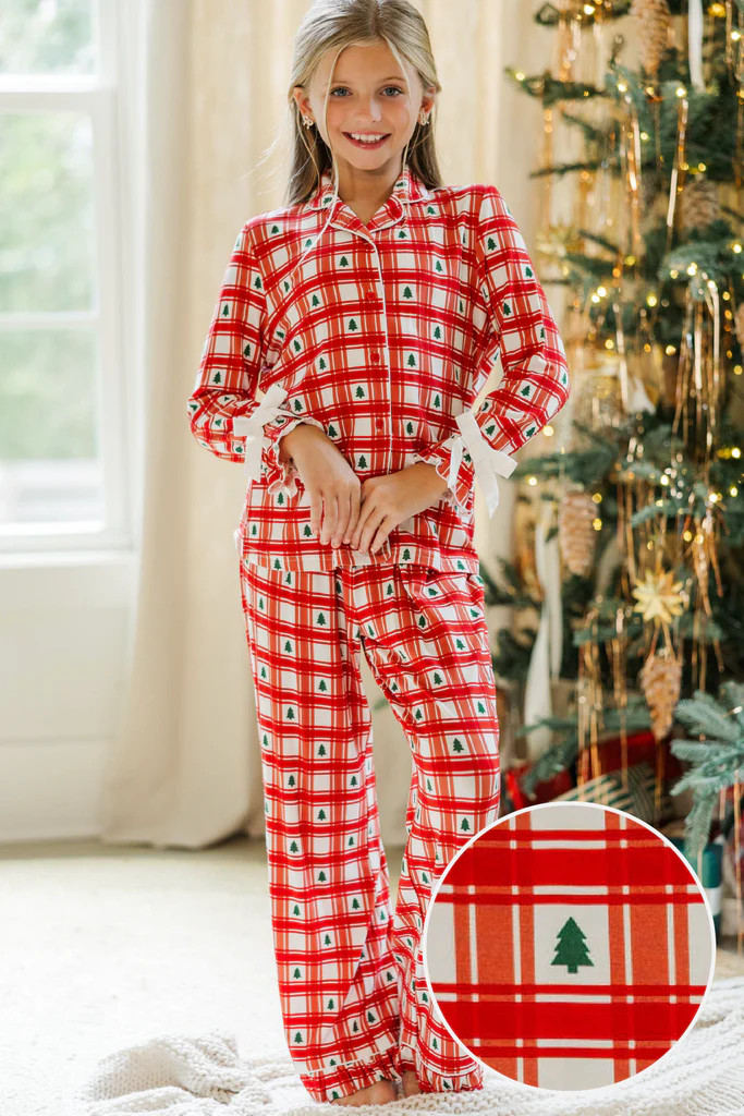 Girls: Cozy Moments Red Plaid Bamboo Lounge Set | The Mint Julep Boutique