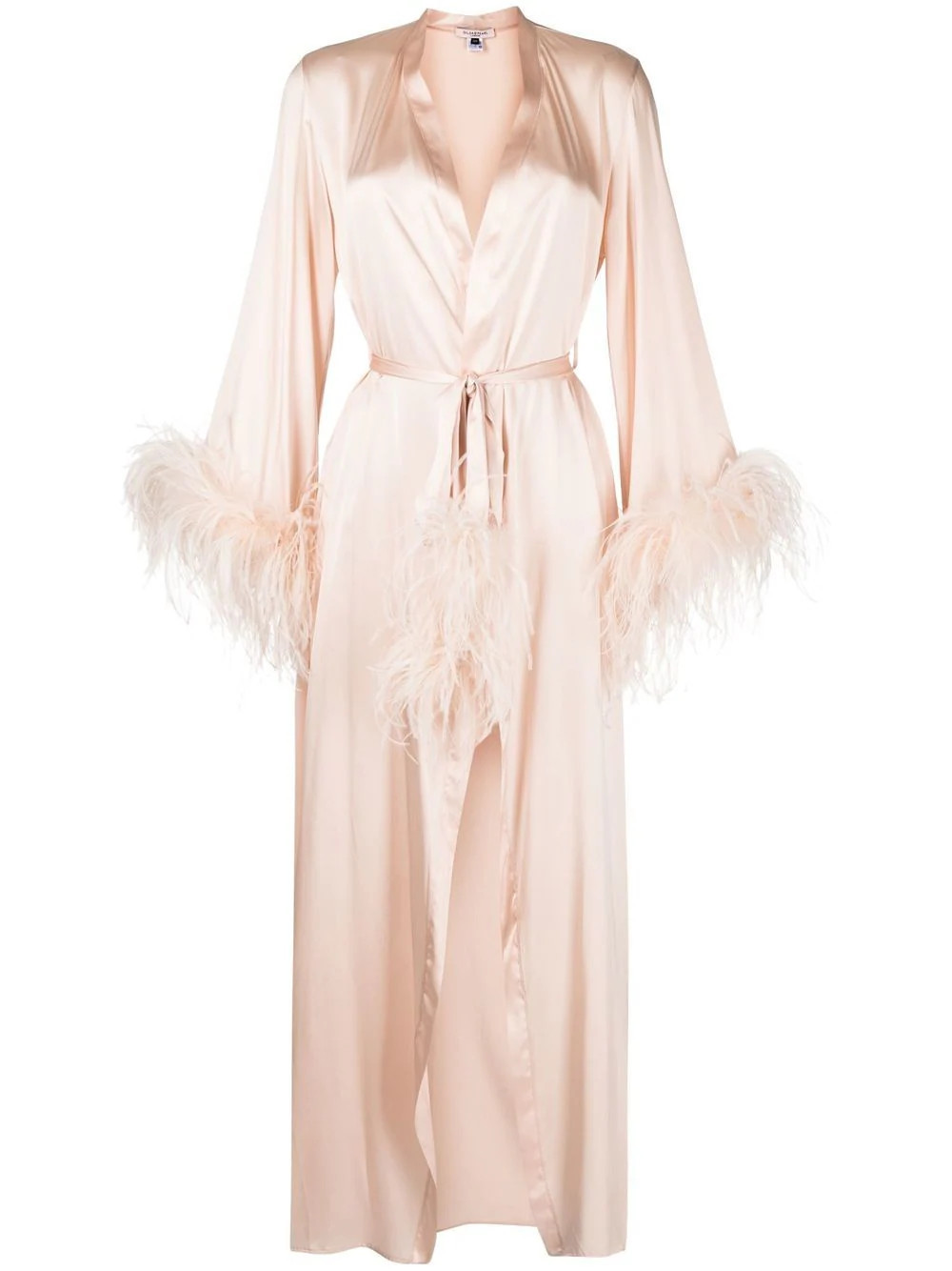 Gilda & Pearl Camille feather-trim silk robe - Pink | Farfetch Global