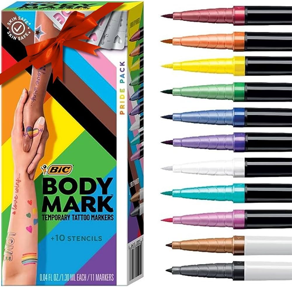 BIC BodyMark Temporary Tattoo Markers for Skin, Pride Pack, Flexible Brush Tip, 11-Count Pack of ... | Amazon (US)