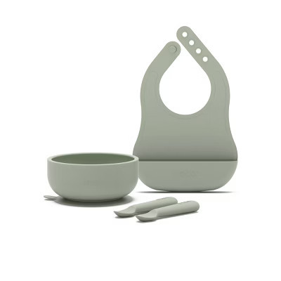 Lalo 4pc Silicone Starting Solids Set - Sage: BPA-Free, Includes Bib, 2 Baby Spoons, Baby Bowl | Target