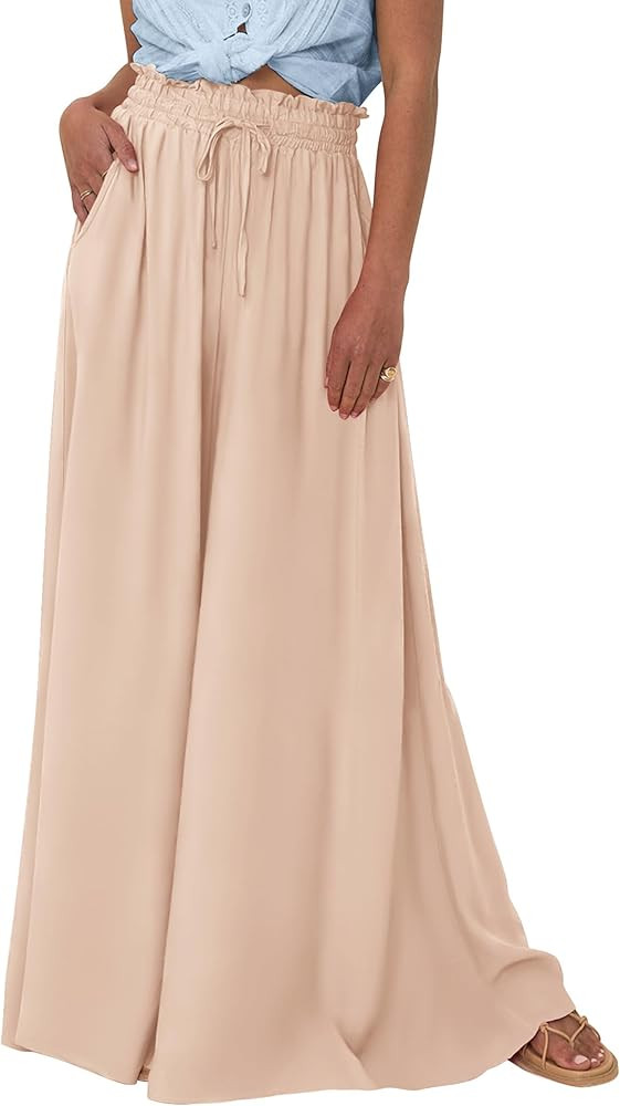 PRETTYGARDEN Women's 2024 Summer Wide Leg Palazzo Pants High Waisted Flowy Pockets Trendy Casual ... | Amazon (US)