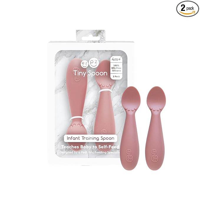 ezpz Tiny Spoon (2 Pack in Blush) - 6 Months+ - 100% Silicone Spoon for Baby Led Weaning + Purees... | Amazon (US)