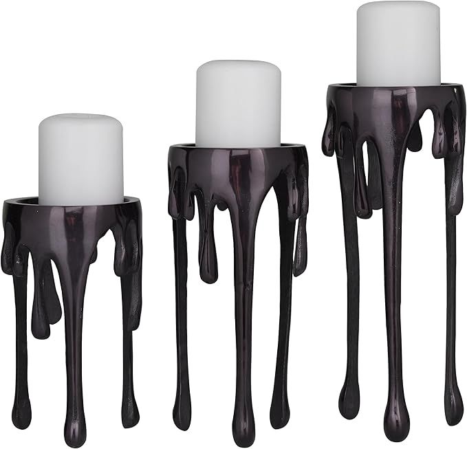 Deco 79 Aluminum Pillar Candle Holder with Dripping Melting Designed Legs, Set of 3 13",10",9"H, ... | Amazon (US)