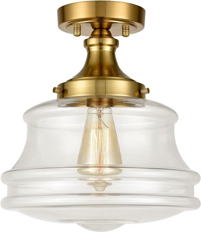 JEENKAE Modern Gold Semi Flush Mount Ceiling Light Brass Schoolhouse Glass Hallway Ceiling Lights | Amazon (US)