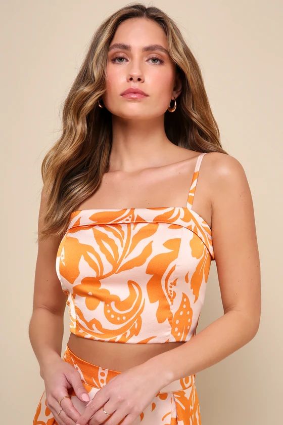 Sweet Cutie Orange and Blush Floral Sleeveless Crop Top | Lulus