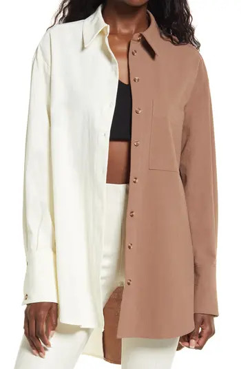 Topshop Oversize Half & Half Button-Up Shirt | Nordstrom | Nordstrom