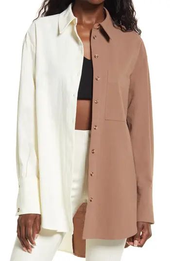 Topshop Oversize Half & Half Button-Up Shirt | Nordstrom | Nordstrom