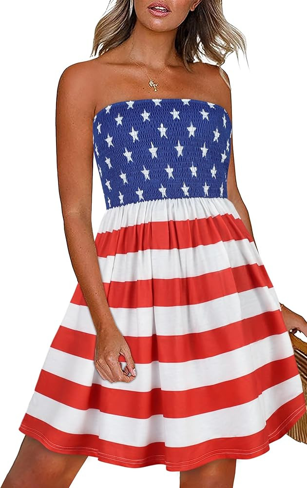 CHICGAL Summer Dresses for Women Beach Cover Ups Strapless Boho Floral Print Sundress 2026 | Amazon (US)