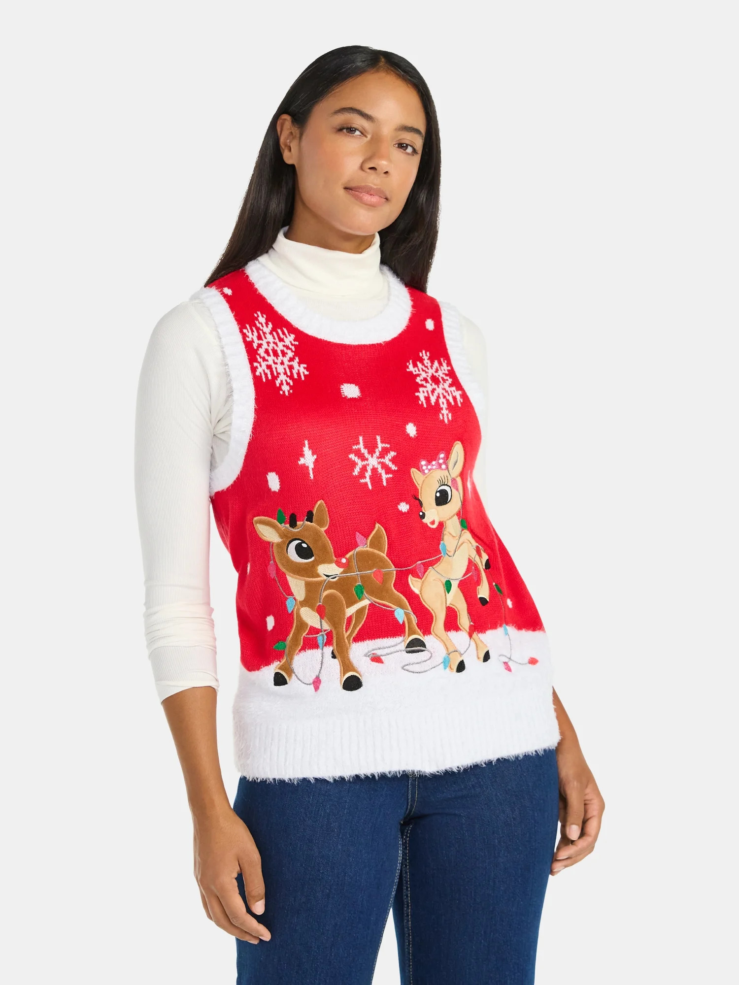 Rudolph the Red-Nosed Reindeer Women's Embellished Crewneck Sweater Vest, Sizes XXS-XXL | Walmart (US)