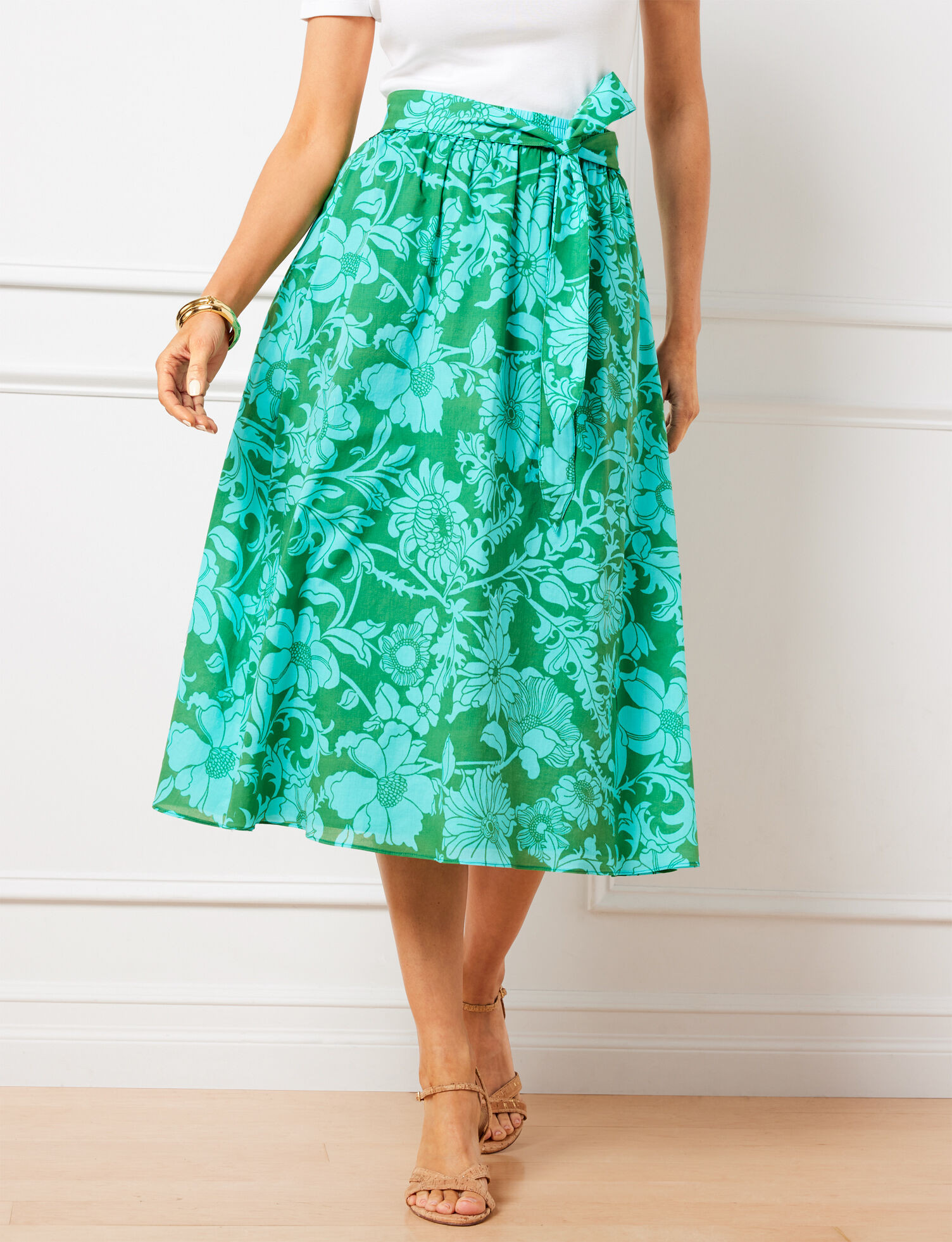 Tie Waist Voile Midi Skirt - Vineyard Floral | Talbots