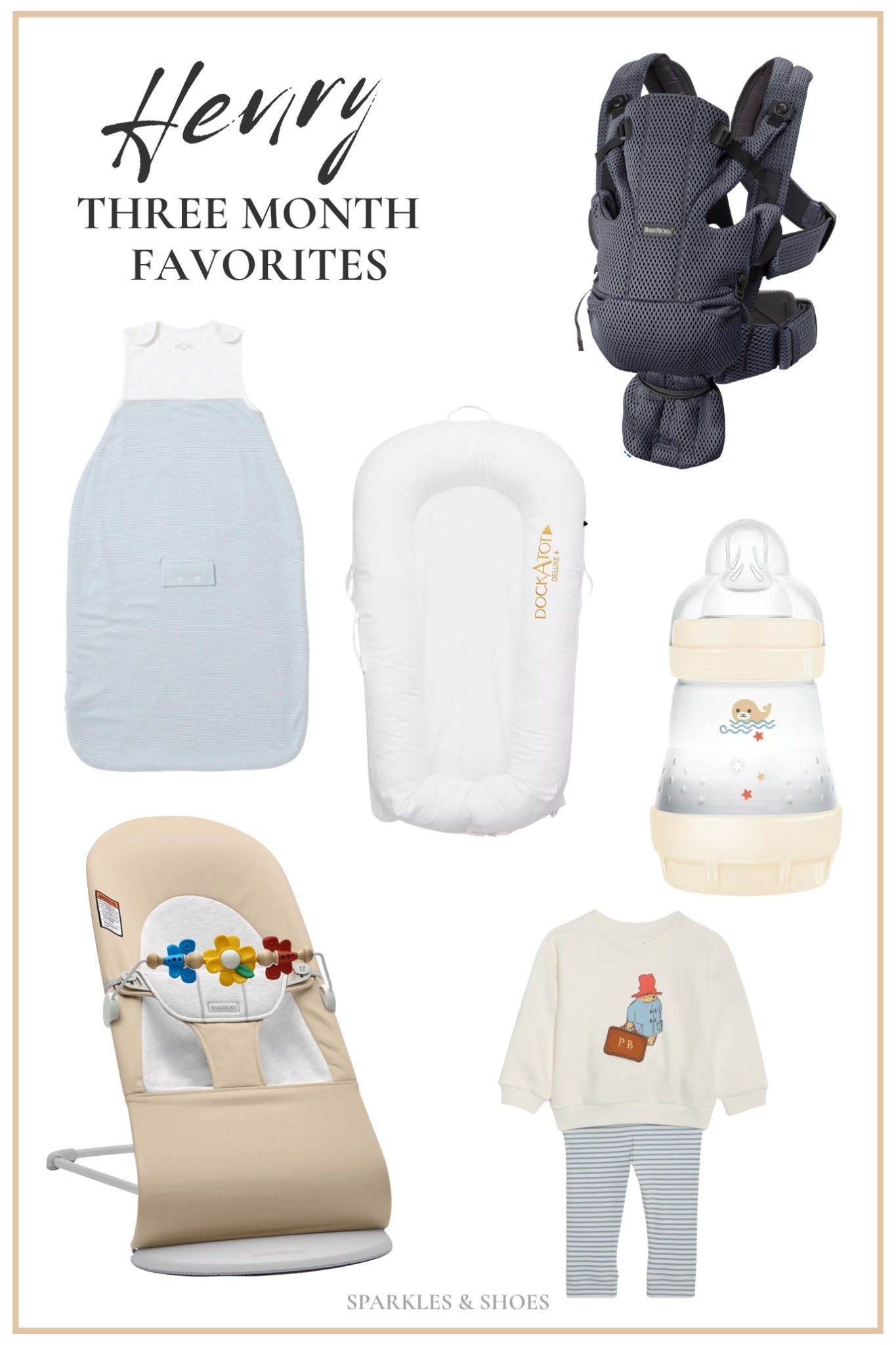 Three months old and these are some of Henry’s favorites:
✨ BabyBjörn Baby Carrier in Anthracite (Navy) 
✨ Mori Sleep Sack
✨ Dock-a-Tot Deluxe+, but they don’t seem to make it anymore so the Snuggle Me is also a hit!
✨ MAM 5oz Easy Start Anti-Colic Baby Bottles
✨ BabyBjörn Bouncer with Wooden Toy Bar
✨ M&S Collection Paddington™ Sweatshirt (not necessarily Henry’s fave but Mummy!)
