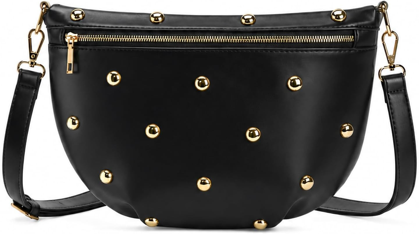 Studded Bum Bag,Trendy Leather Crossbody Belt Purse,Adjustable Shoulder Straps Fanny Pack Sling B... | Amazon (US)