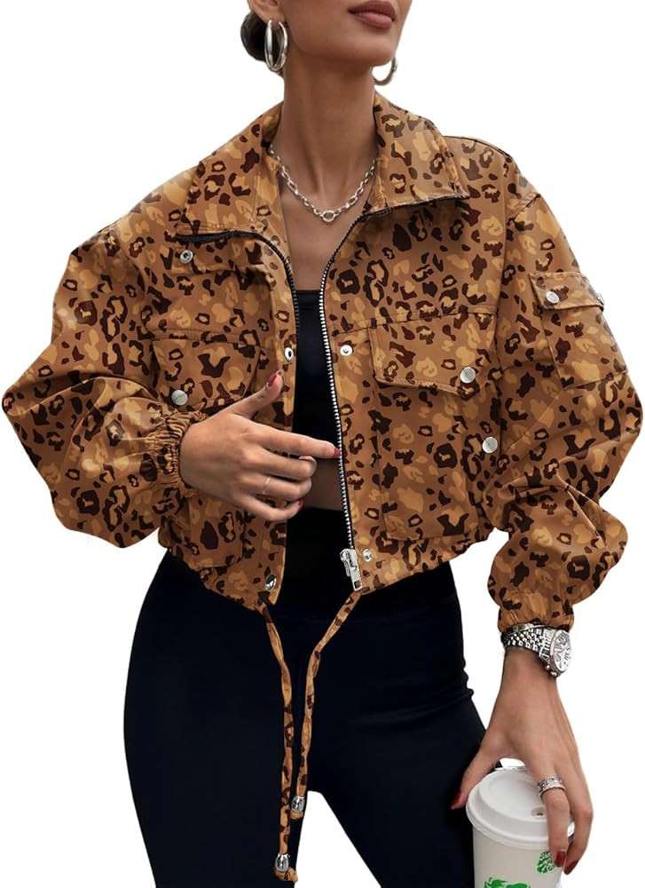 Womens Lightweight Cropped Bomber Jacket With Pockets | Amazon (US)