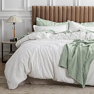 Bedsure Waffle Comforter Set King, White Soft Cotton Bedding, Waffle Weave Bed Set, 3 Pieces, 1 C... | Amazon (US)