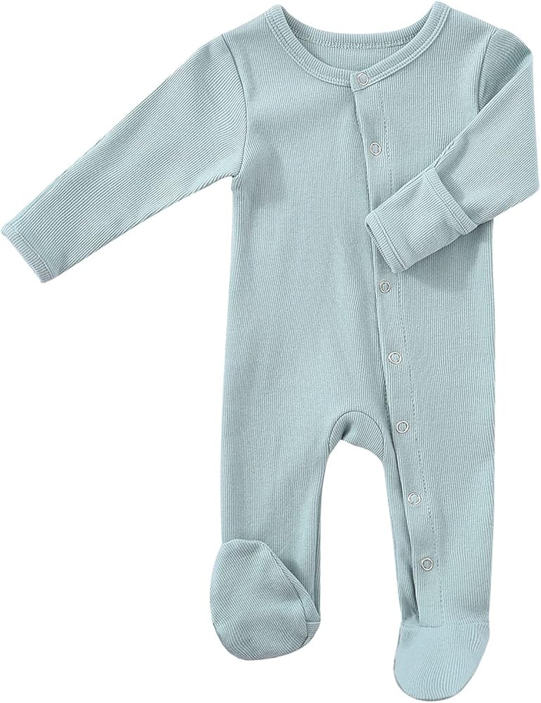 Baby Footed Pajamas with Mitten Cuffs Unisex Cotton Snap-up Romper Jumpsuit Sleep and Play 0-12 Mont | Amazon (US)