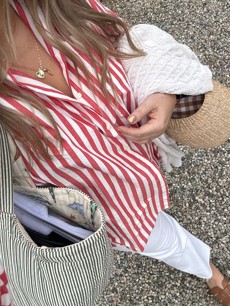 Size down in max shirt ( if oos i added VERY similar stripe and shape of the max below from french connection bloomingdales for under $100) 

Madewell jeans on sale ( tts in white)

Perfect tote Bag (is reversible) . I love the green stripe! I have flags as interior side - super soft and big! 

Size up in sezane sweater 

Necklace is so pretty and under $20! 

14k gold italian horn charm is the 1 inch size 

#LTKxMadewell #LTKSeasonal #LTKWorkwear