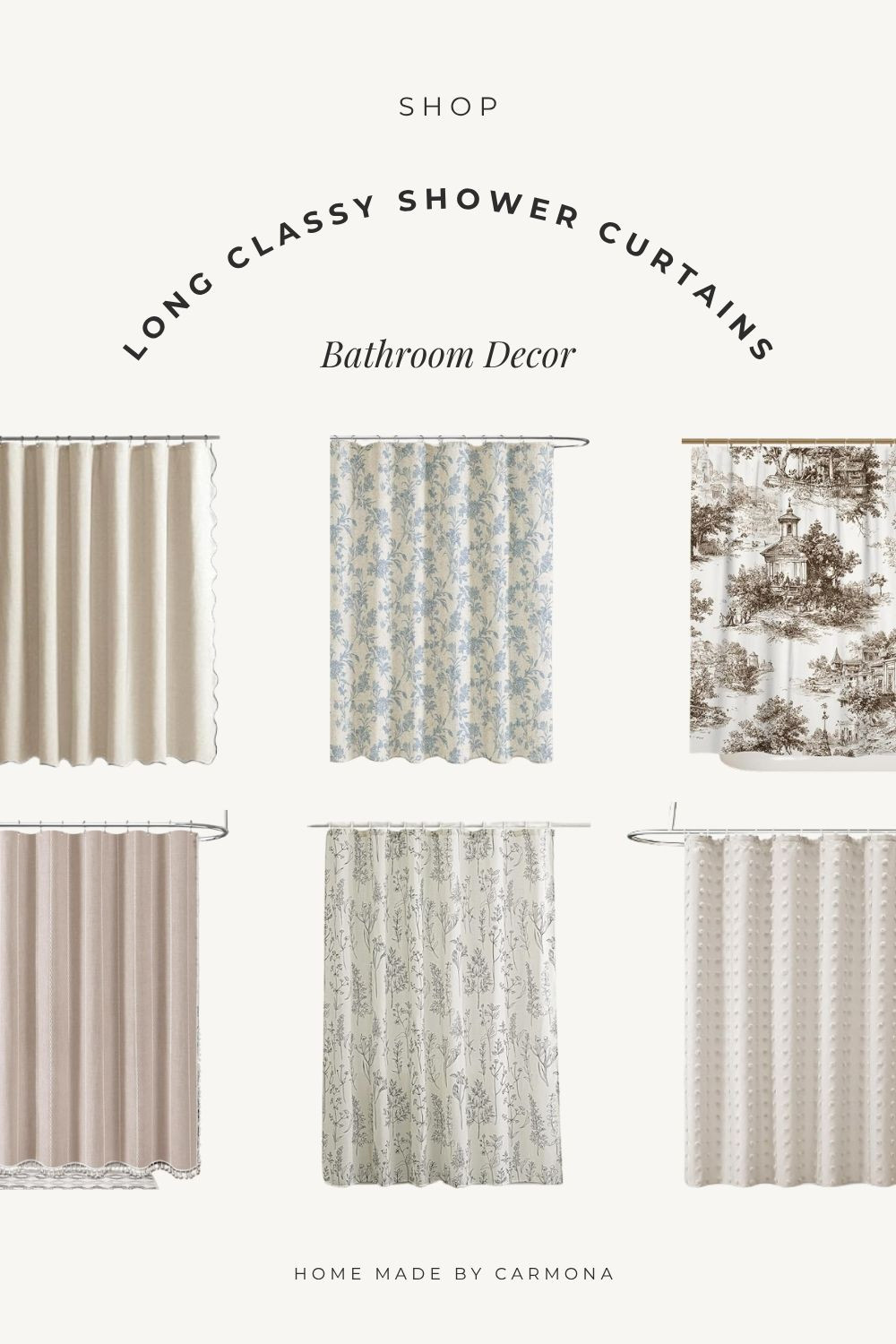 Long classy shower curtains | Much like regular curtains, shower curtains should be hung higher and wider. TIP: For a classy sophistication, hang double shower curtains. One on the left and one on the right so they open in the middle, just like window curtains. 

 #LTKHome