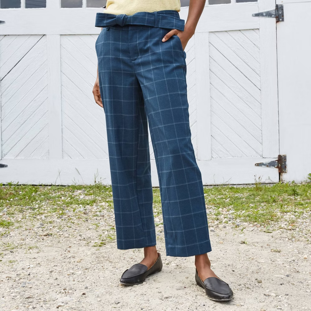 Women's High-Rise Plaid Tie Waist Straight Pants - A New Day™ | Target
