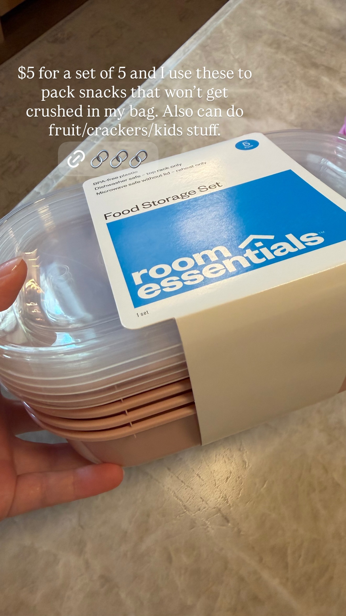 $5 for a set of 5 and I use these to pack snacks that won't get crushed in my bag 

 #LTKfoodie