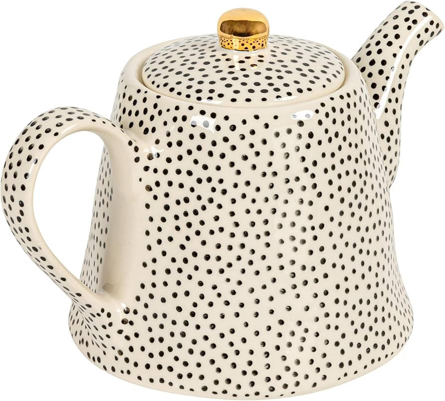 White Stoneware Teapot with Black Speckles & Gold Electroplating | Amazon (US)