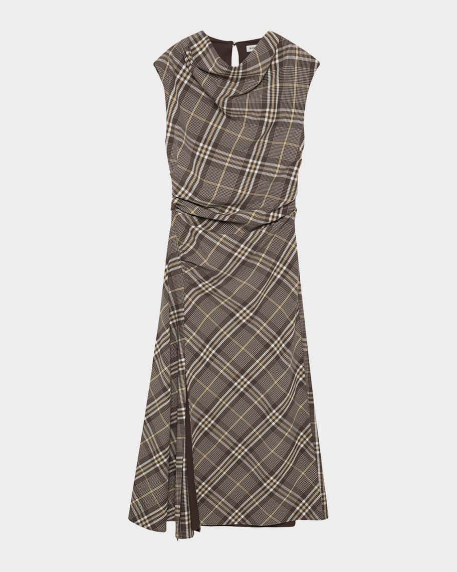 Burke Draped Plaid Midi Dress | Neiman Marcus