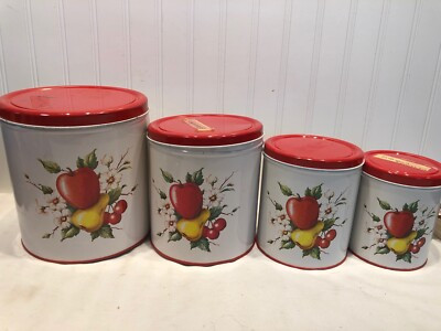 Vintage DECOWARE Tin Kitchen Canister Set CHERRIES APPLE PEAR | eBay US
