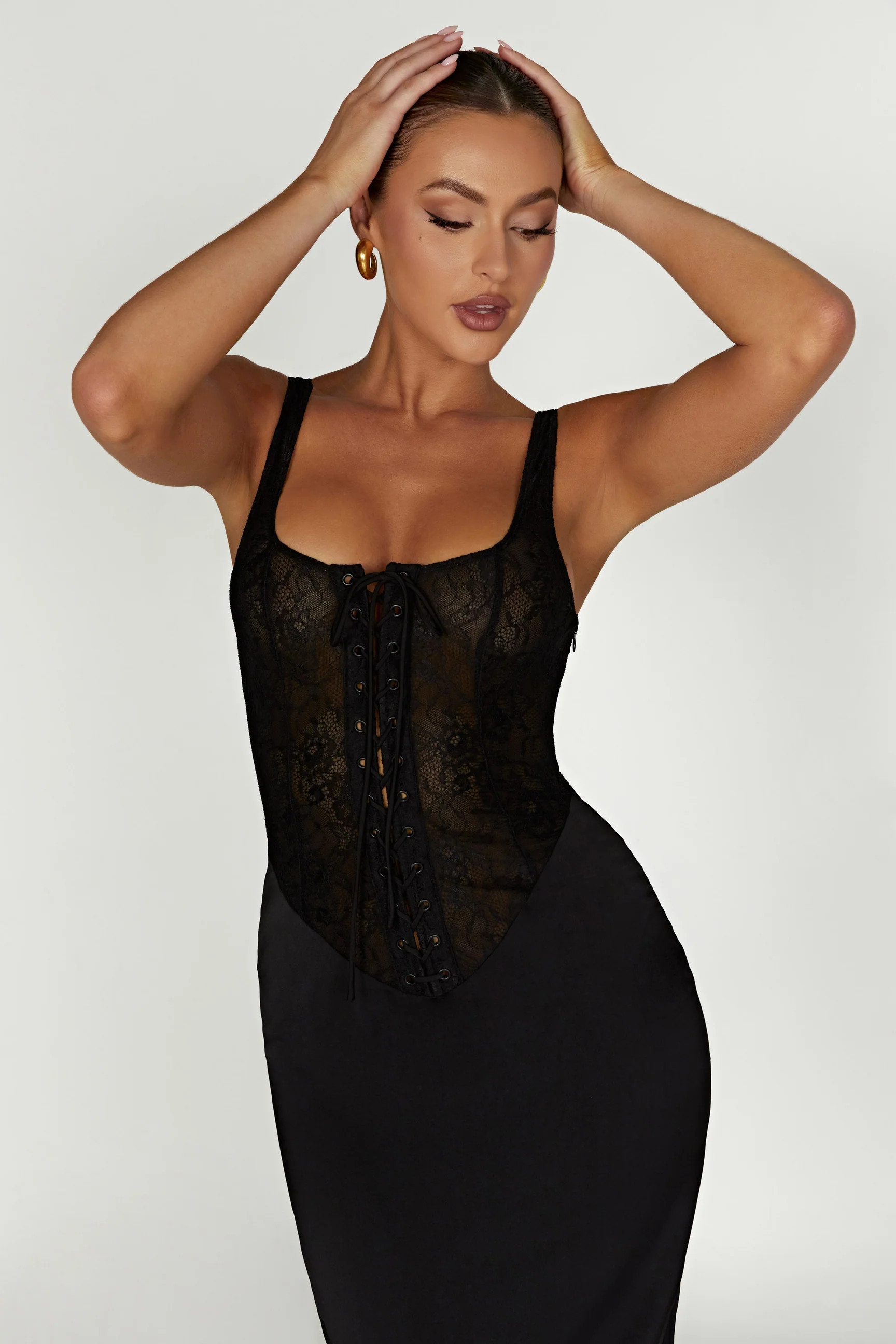 Octavia Lace Corset Maxi Dress - Black | Meshki (APAC)