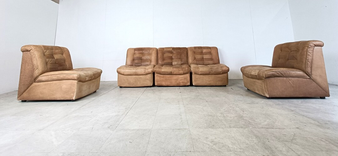 Vintage Brown Patchwork Leather Modular Sofa, 1970s Mid Century Modern Modular Sofa 1970s Sofa Vi... | Etsy (UK)