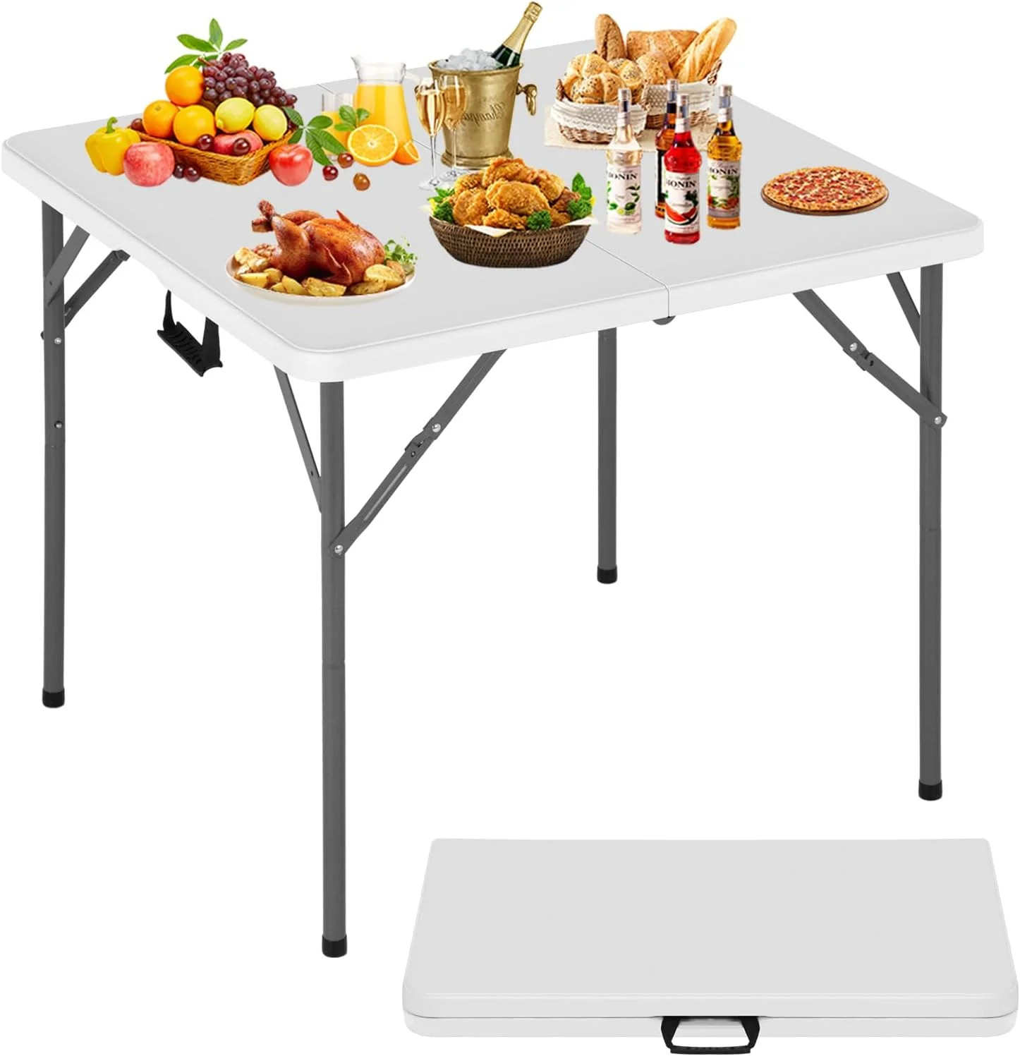 Dkelincs 34" Square Plastic Folding Card Table Portable Dining Table with Carrying Handle for Cam... | Walmart (US)