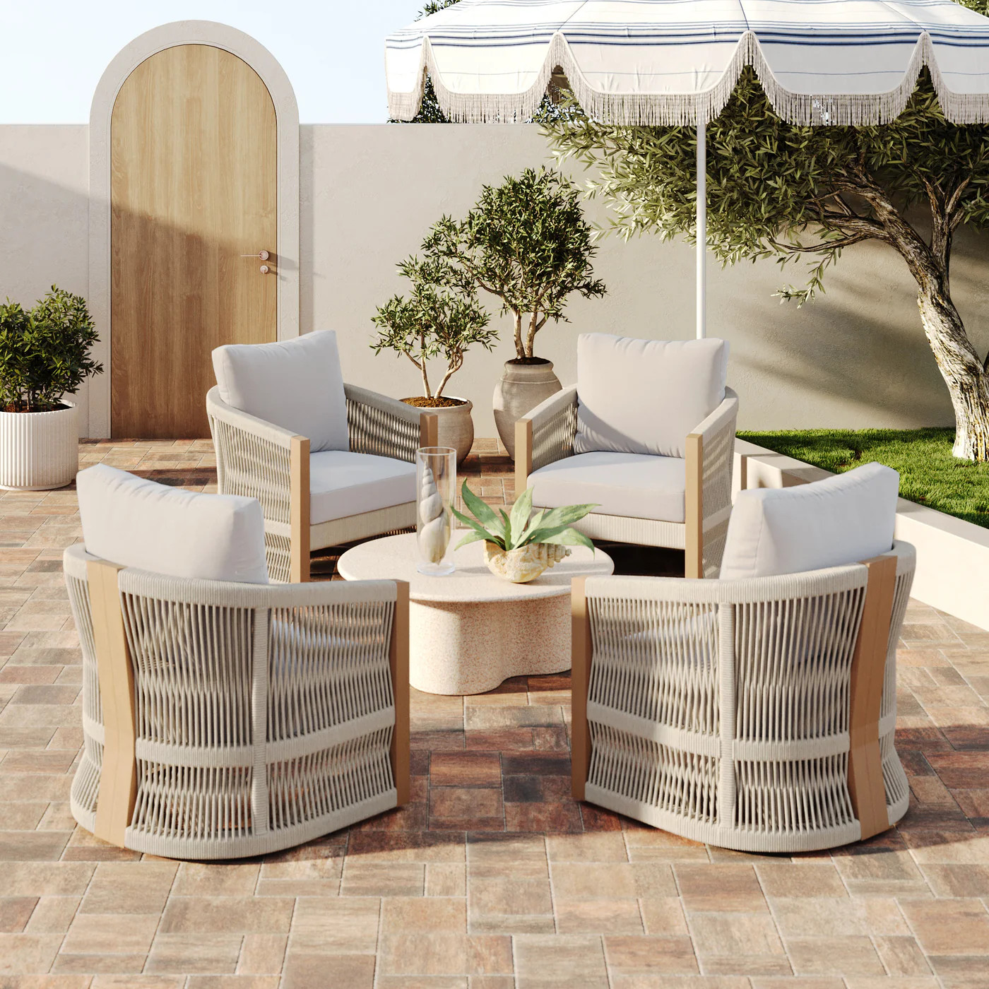 Outdoor Wood Rope Patio Arm Chairs Gray (Set of 4) | Nathan James