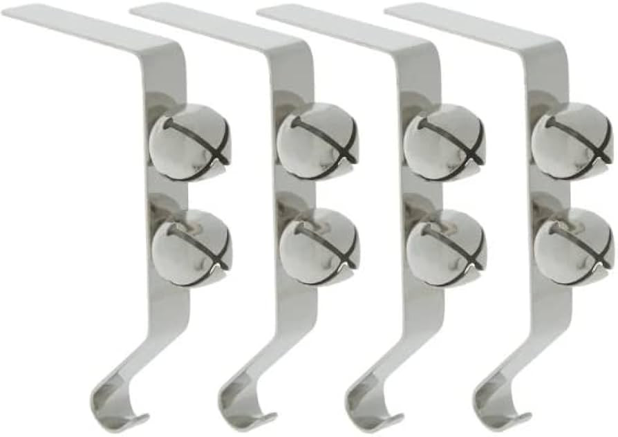 4 Silver Metal Jingle Bell Christmas Stocking Holders Holiday Decoration 7" Height | Amazon (US)