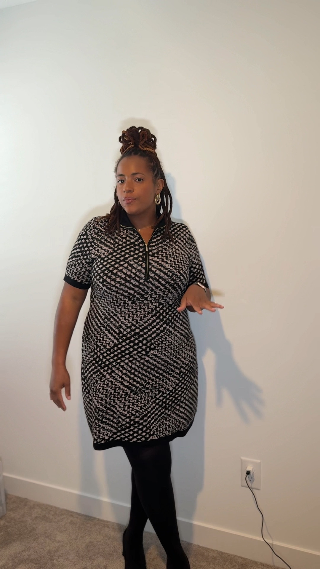 Sweater dress for a luncheon! I got an XL in this dress. Paired with black tights and black suede shoes  

#LTKPlusSize #LTKWorkwear