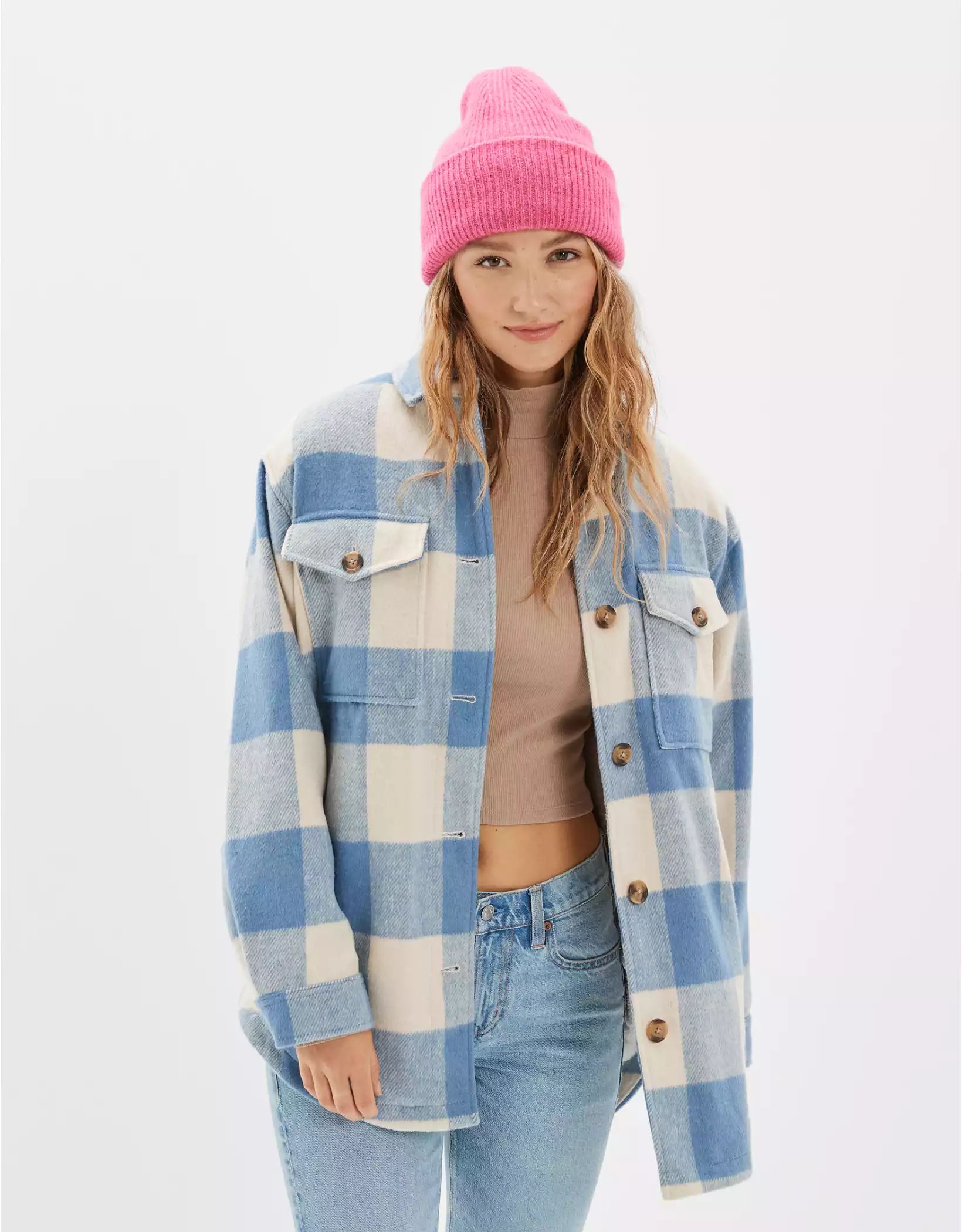 AE Sherpa-Lined Plaid Shacket | American Eagle Outfitters (US & CA)