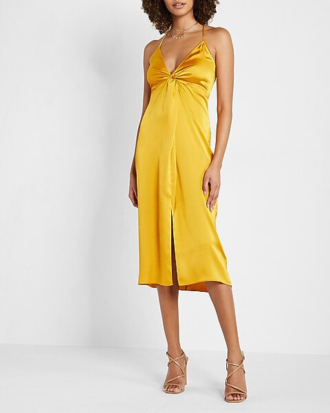 Satin Twist Front Slip Dress | Express