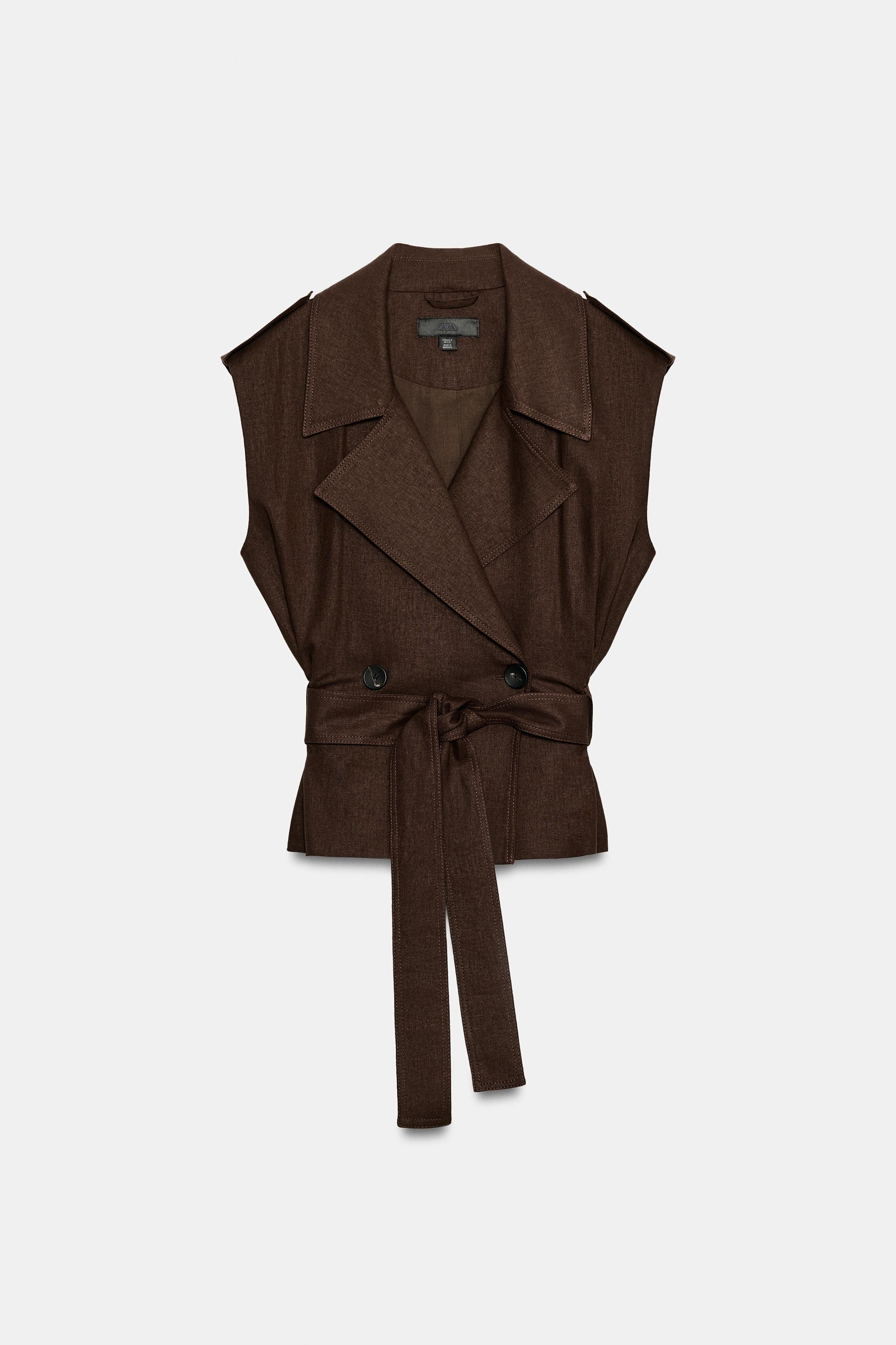 LINEN BELTED DOUBLE BREASTED VEST | Zara US