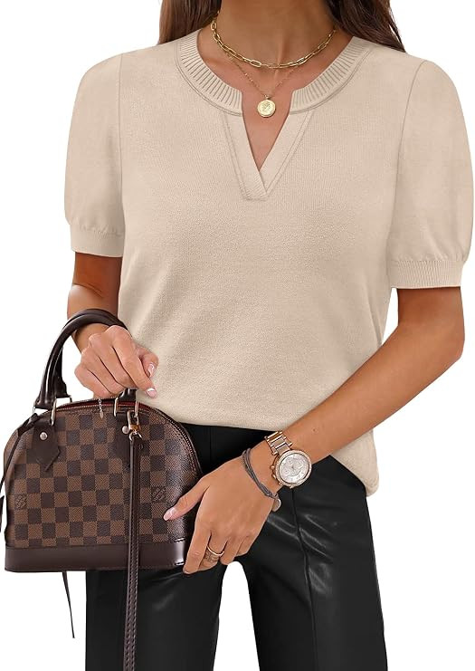 WIHOLL Short Sleeve Sweater Tops 2026 Spring Summer Trendy Knit Business Casual Essential V Neck ... | Amazon (US)