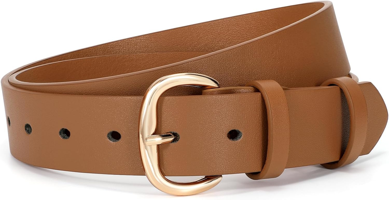 SANSTHS Women Leather Belt for Jeans Pants Dresses Black Ladies Waist Belt with Pin Buckle | Amazon (US)