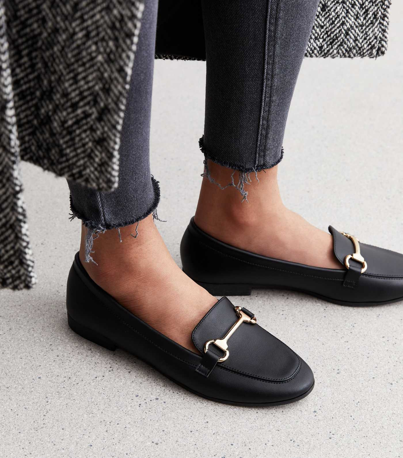 Black Leather-Look Snaffle Trim Loafers | New Look | New Look (UK)