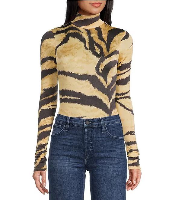 Luca Knit Jersey Tiger Print Turtleneck Long Sleeve Bodysuit | Dillard's