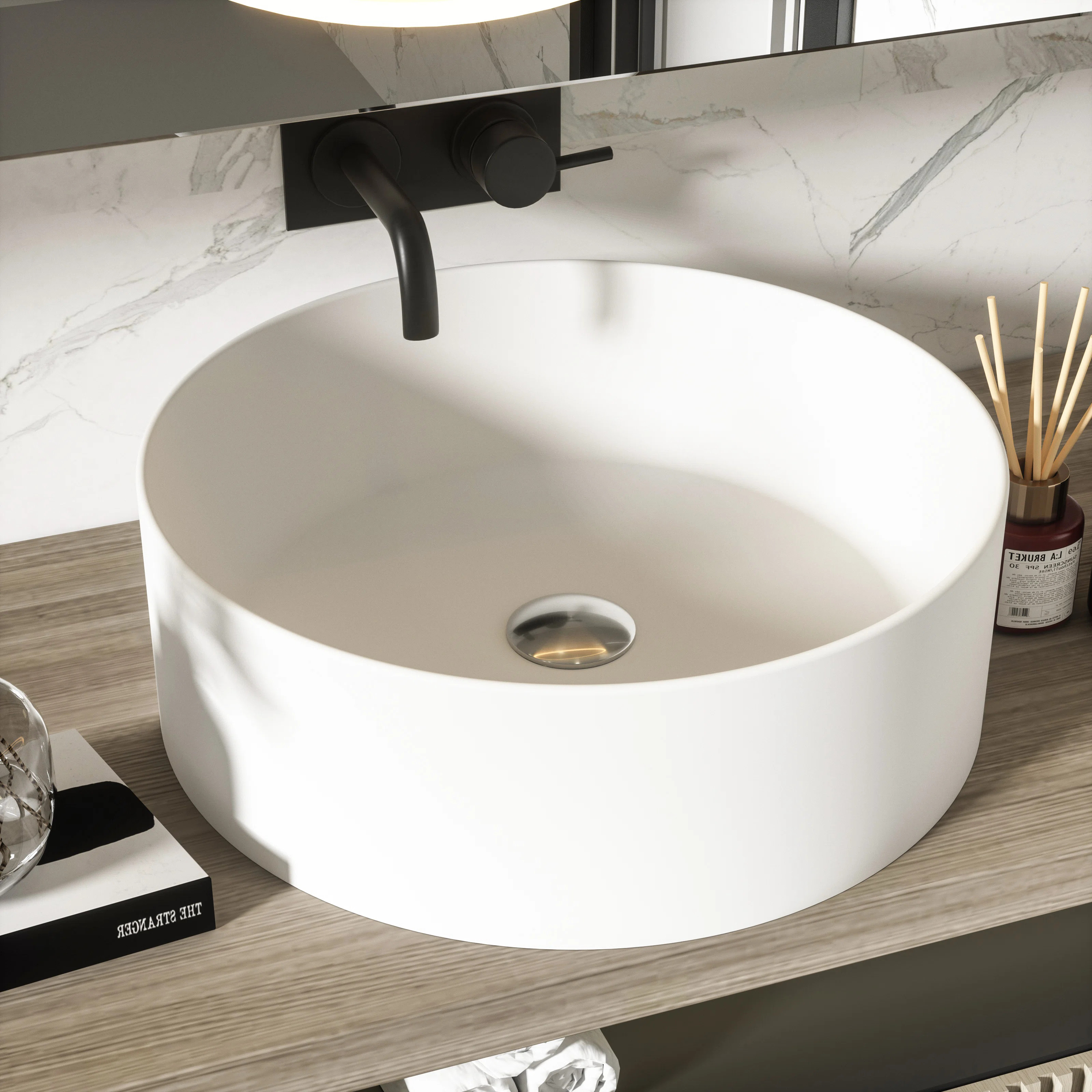 Pensen 17.7" Circular/Round White Stone Resin Vessel Bathroom Sink PS2209B | Wayfair North America