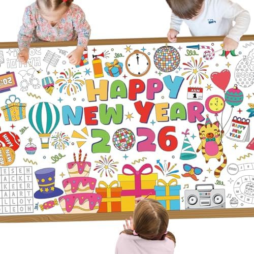 YQUQWN 2026 Happy New Year Coloring Postersr for Kids 2026 New Years Banner 2026 New Year Eve Act... | Amazon (US)