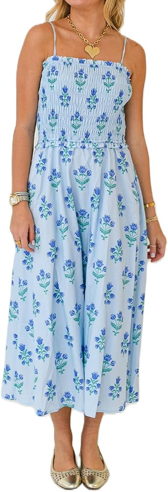 Women Summer Vocation Boho Floral Long Dress Sleeveless Flowy Tiered A Line Maxi Sundress Going O... | Amazon (US)