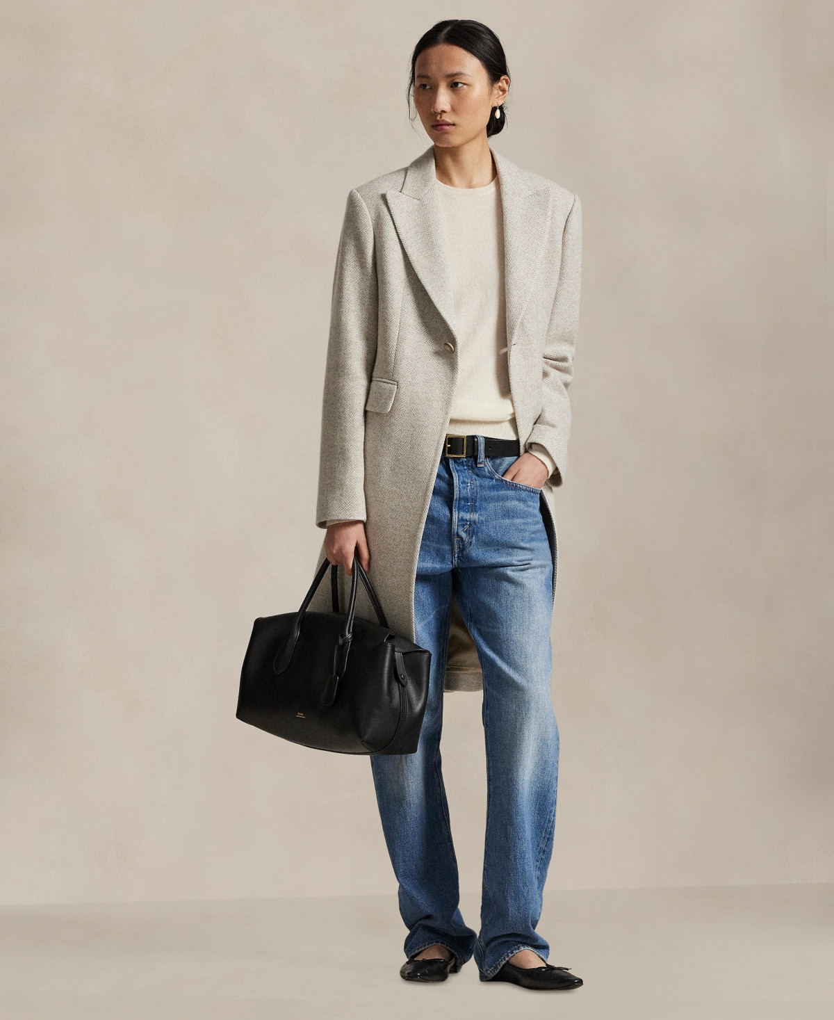 Polo Ralph Lauren Women's Herringbone Peak Lapel Coat - Cream Grey Herringbone | Macy's