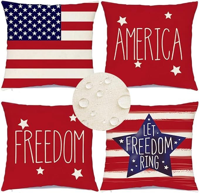 RABUSOFA Outdoor Waterproof 4th of July Patriotic Pillow Covers 18x18 Inch,Fourth of July Pillow ... | Amazon (US)