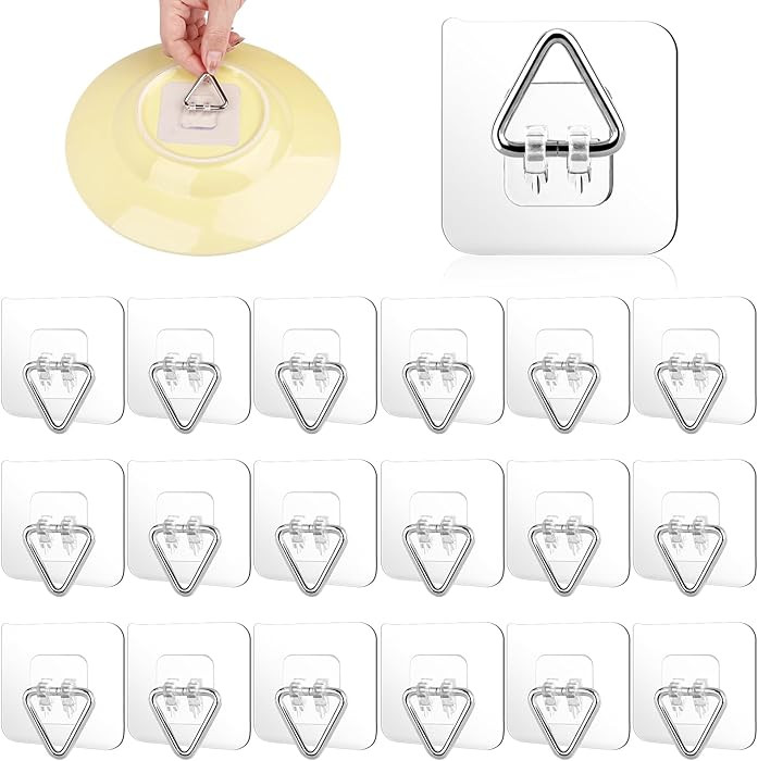 18 Pack Invisible Plate Hangers for The Wall, Vertical Adhesive Wall Plate Hangers for Display, A... | Amazon (US)