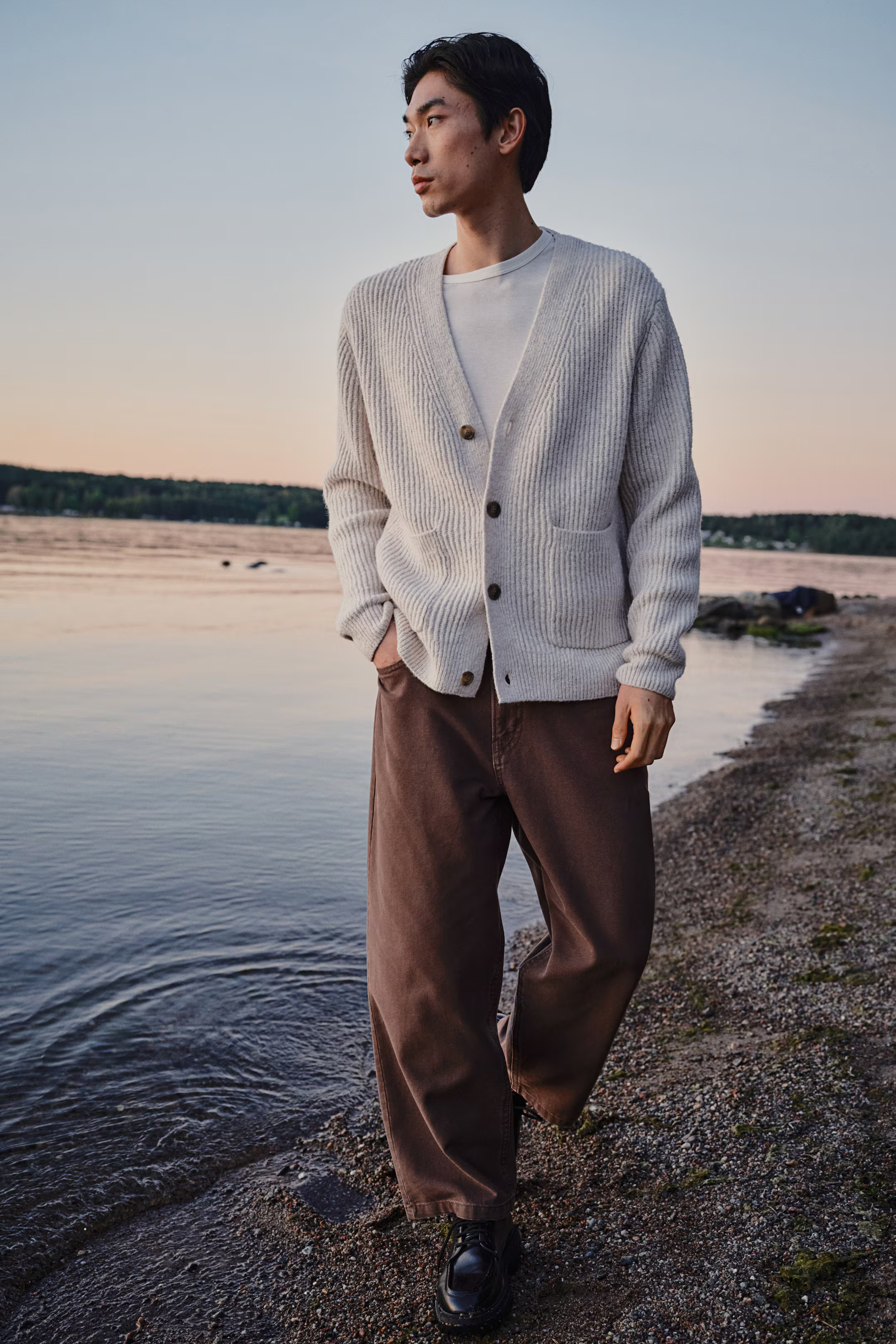 Regular Fit Rib-Knit Cardigan - Light beige - Men | H&M US | H&M (US + CA)