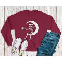 Coffee Skeleton Sweatshirt, Shirt Skeletons Happy Halloween Unisex Pumpkin Skull Sweatshirt | Etsy (US)