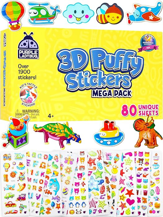 Purple Ladybug 1900+ Puffy Sticker Collection for Kids 4-8 - 80 Unique Reusable Sheets, Creative ... | Amazon (US)