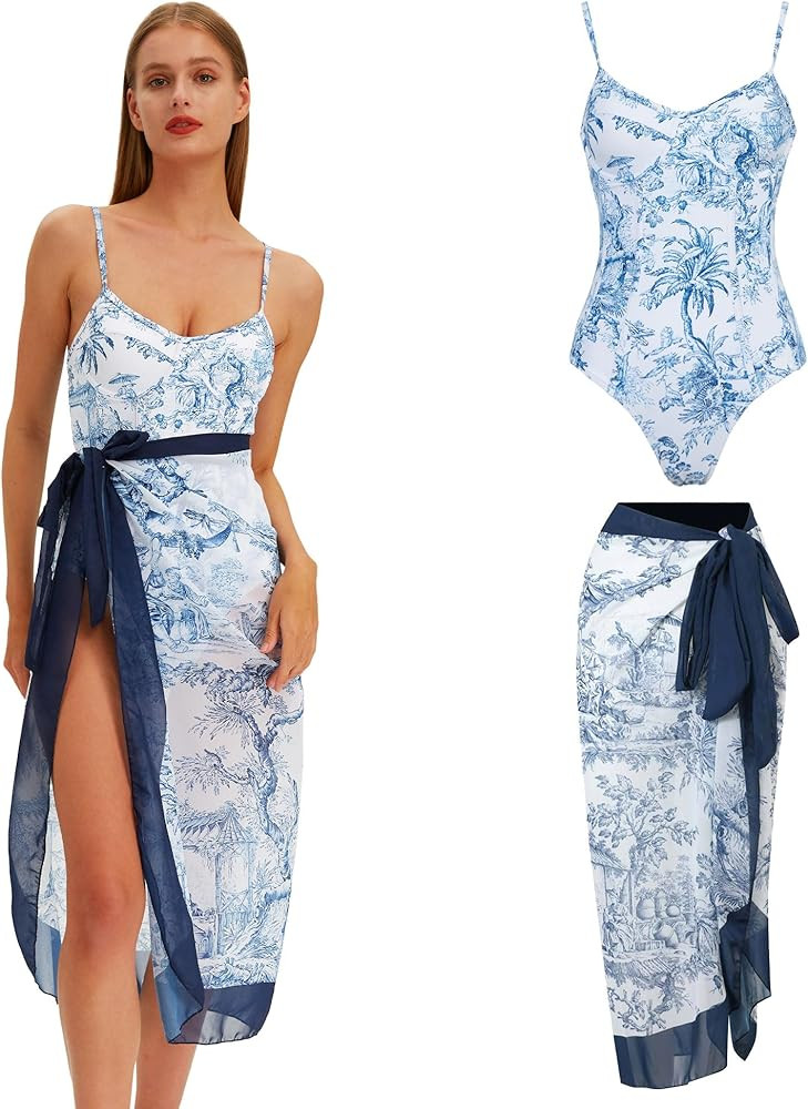 One-Piece Swimsuits with Cover Up Set, Slimming Tummy Control Bathing Suit with Skirt, Sexy Swimd... | Amazon (US)